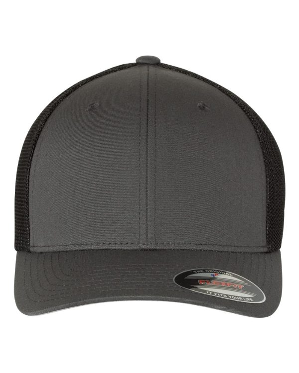 Custom Fitted Flexfit Trucker Hats with Leatherette Patch Logo or Design - Image 2