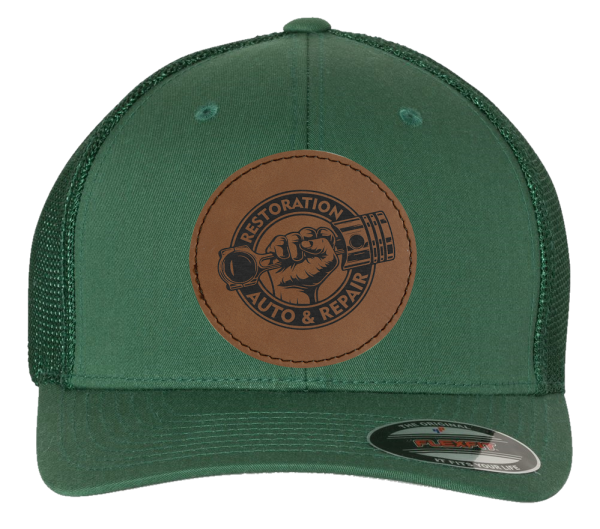 Custom Fitted Flexfit Trucker Hats with Leatherette Patch Logo or Design - Image 7